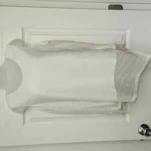 Calvin Klein Sheer Overlay Sleeveless Top w/ Angled Asymmetrical Hem, Size L